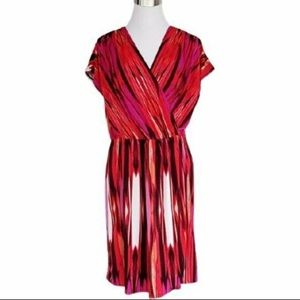 Chico's Red Short Sleeve Sleeve Knee Length Faux Wrap Dress Size 2 = Medium